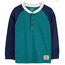 F23 T B HENLEY GREEN NAVY LS HENLEY