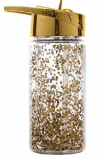 Botella con Pajilla Brillos Dorados 10 oz [24176]