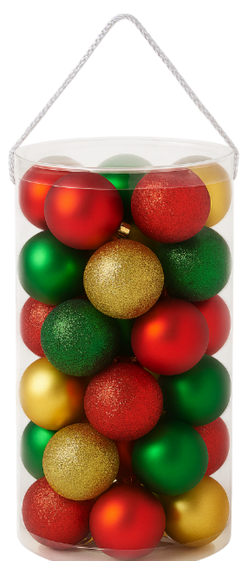 Juego 30 esferas navideñas rojo/verde/dorado 6cm
