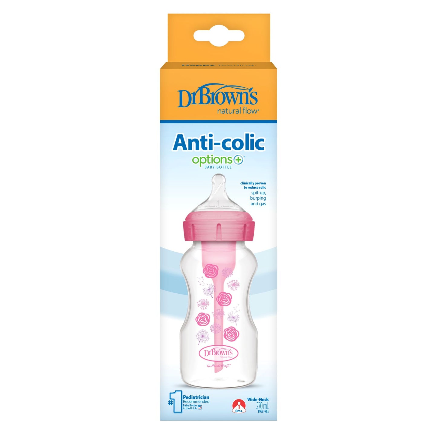 Botella de Cuello Ancho Options+ Deco Floral Rosa 9 oz 1 Unidad [WB91801-INTLX]