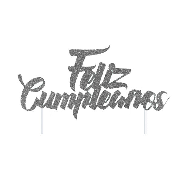 Topper Feliz Cumpleaños Plateado [HM-SL-CKT]