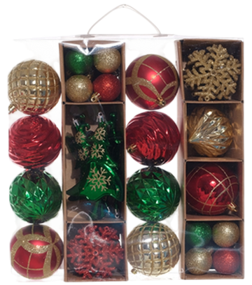 Juego 4 esferas navideñas rojo/verde/dorado 10x8, 16x4, 20x8cm