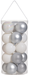 Juego 30 esferas navideñas blanco/plateado 6cm