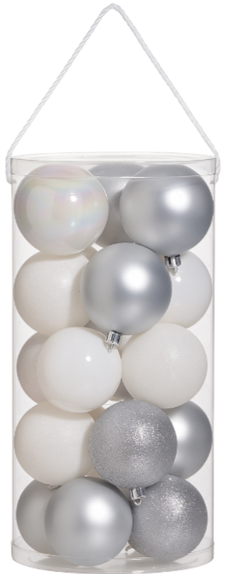 Juego 30 esferas navideñas blanco/plateado 6cm