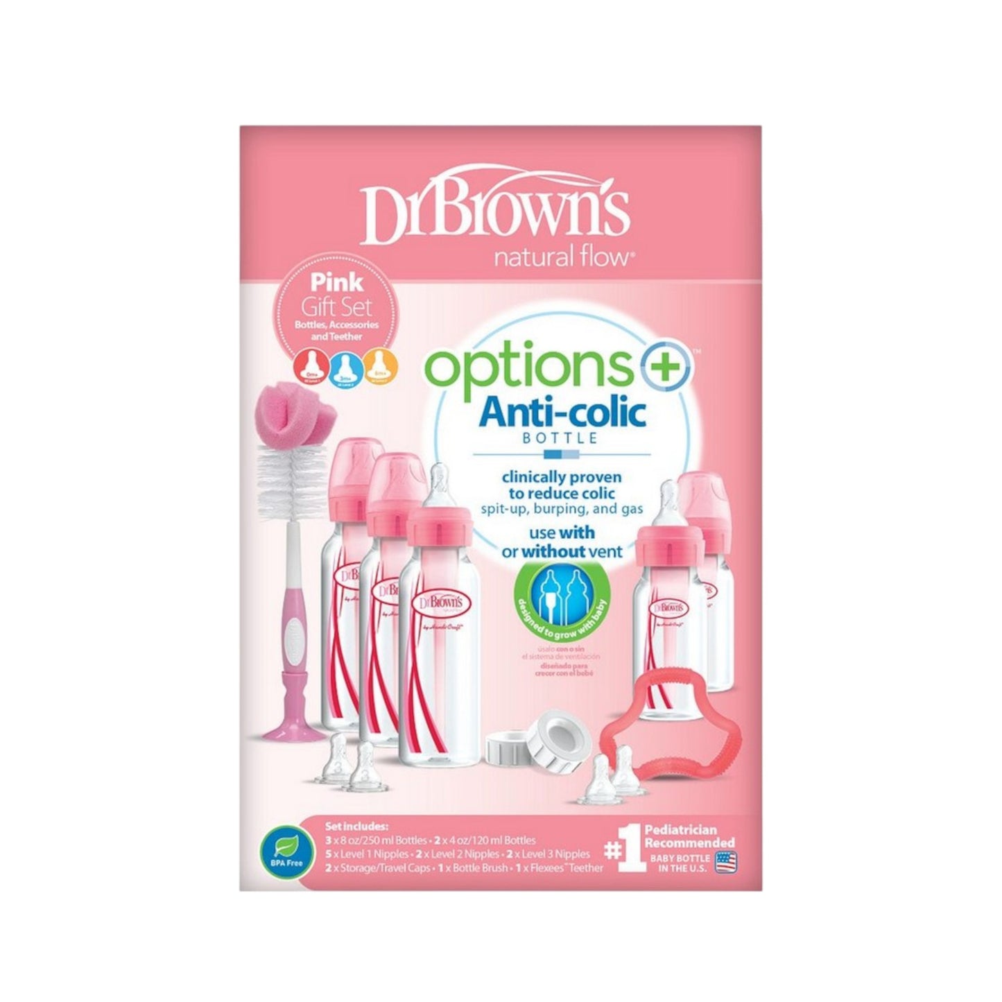 Biberón B-Estrecha Options+ Set Rosado 5 Piezas [SB05305-ESX]