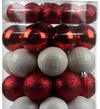 Juego 30 esferas navideñas rojo/blanco/plateado 6cm