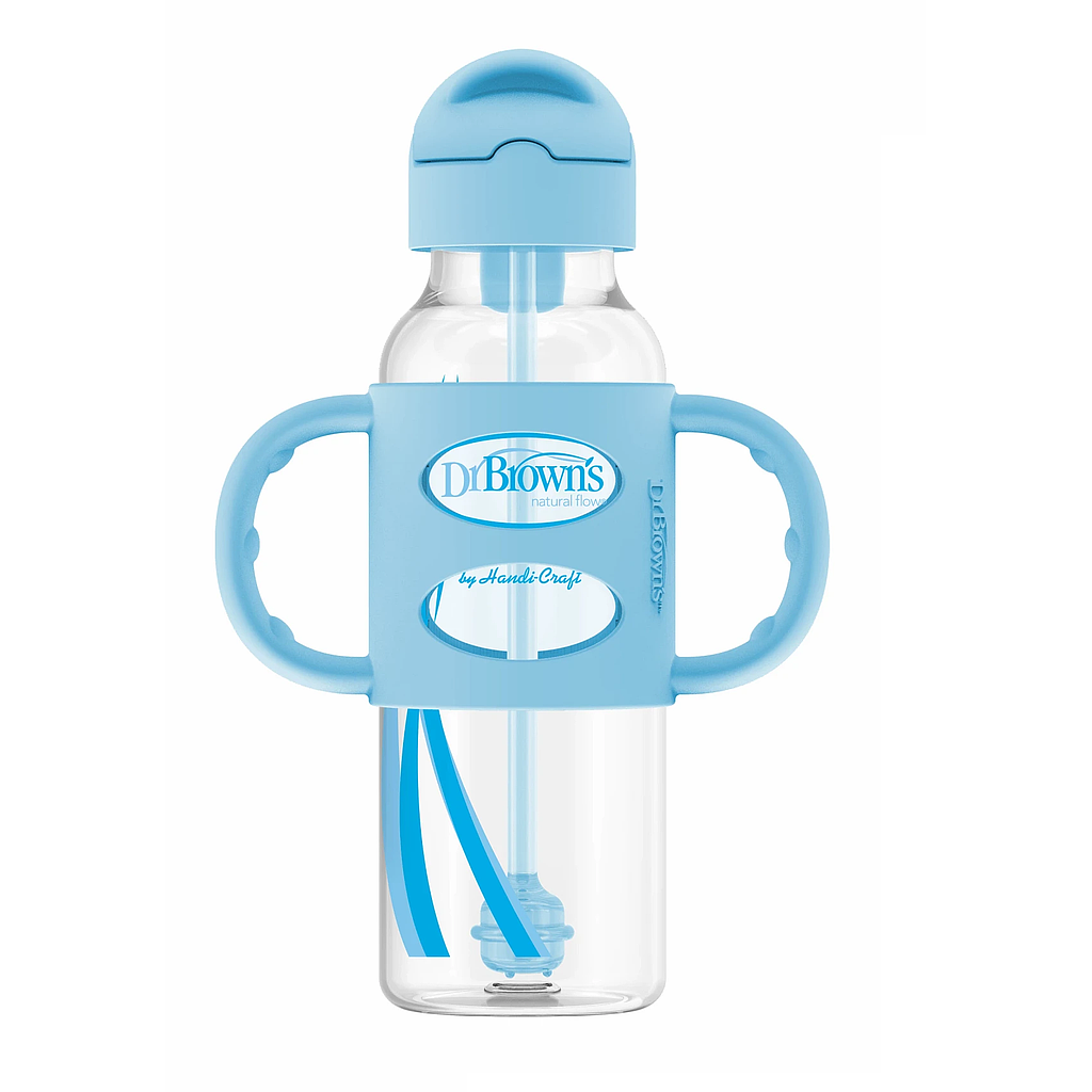 Botella Estrecha con Pajilla y Asas Azul 8 oz [SB81102]