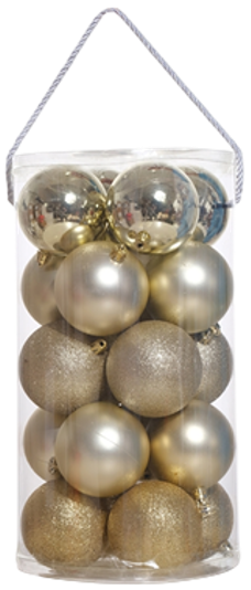 Juego 20 esferas navideñas dorado/champagna/perla 8cm
