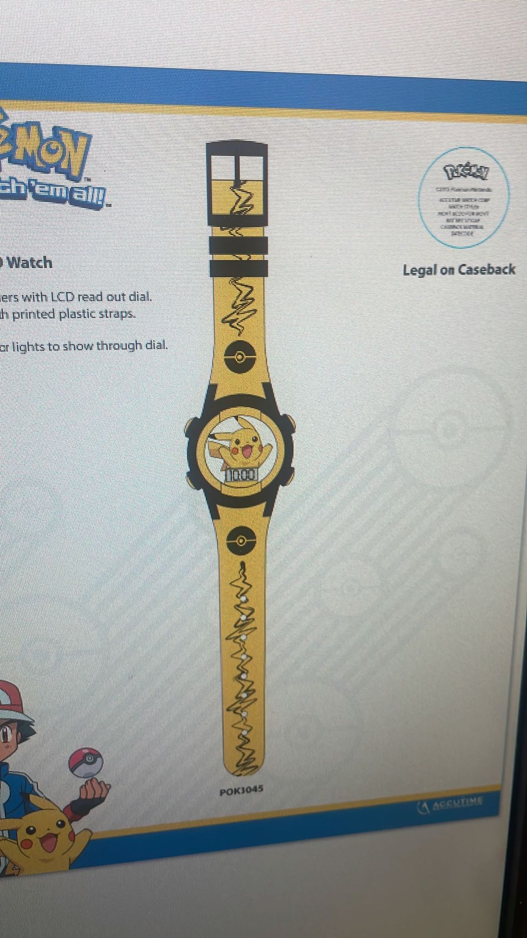 Reloj Pokémon LCD Parpadeante Correa Amarilla [POK3045]