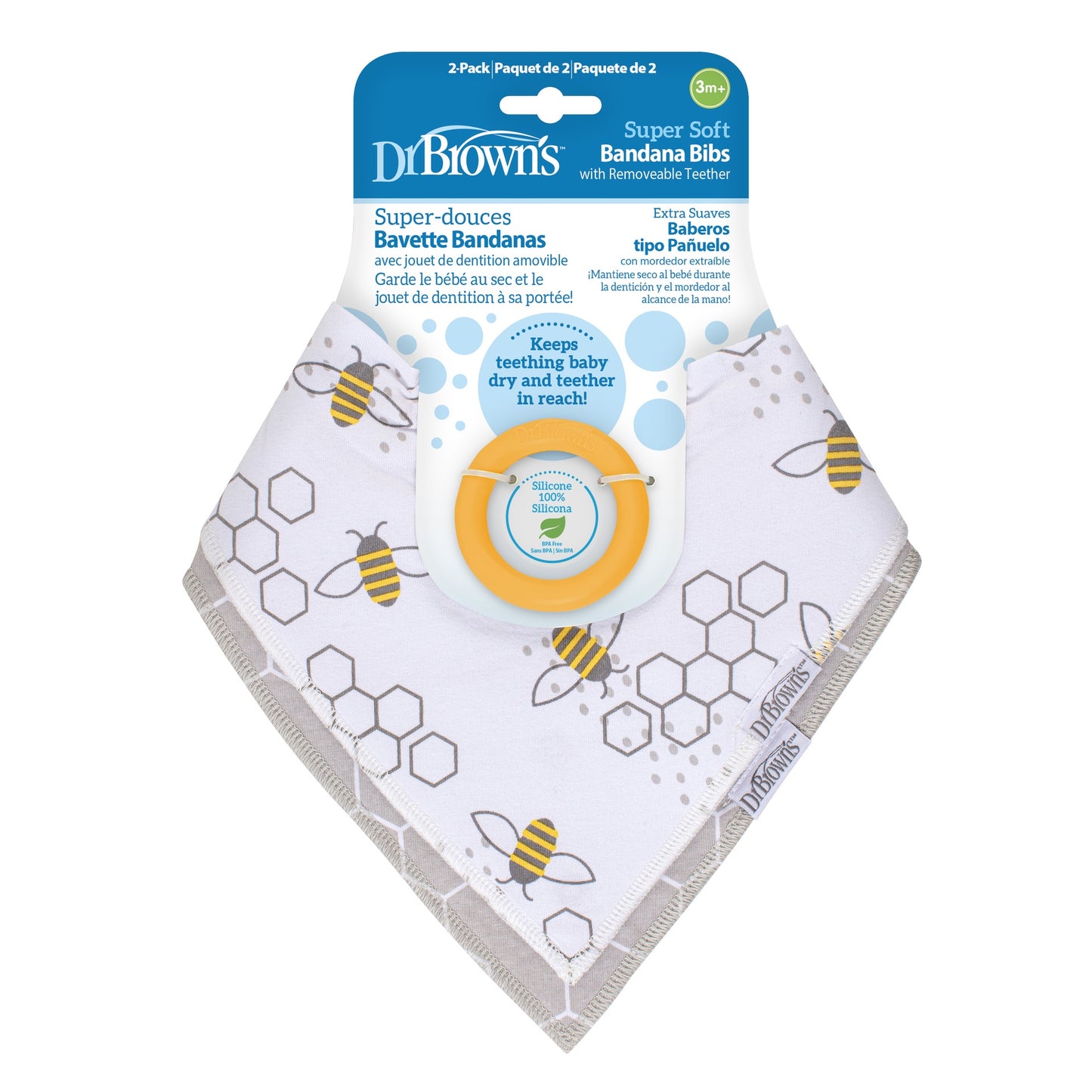 Babero Bandana con Mordedor Abejas/Gris Nido de Abeja 2 Piezas [AC238-CA-P4]