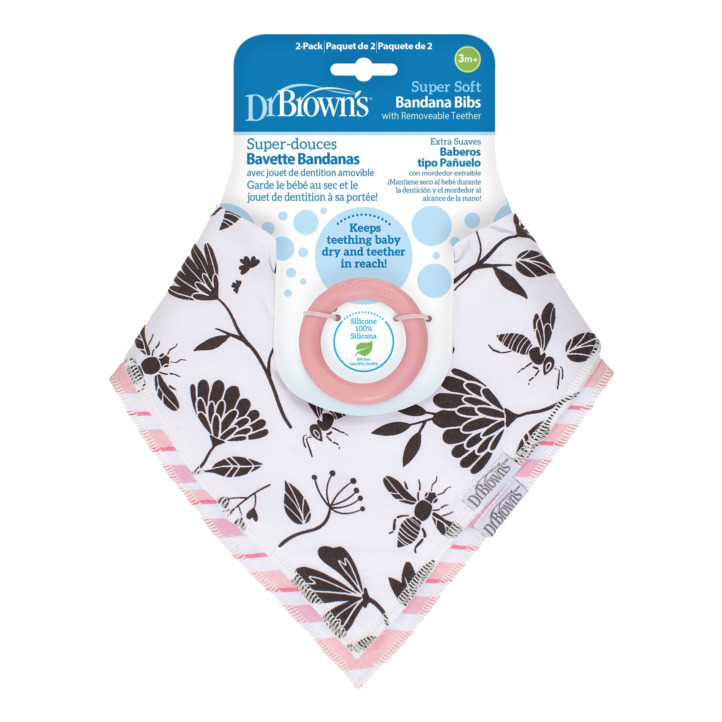 Babero Bandana con Anudador Flores/Rayas Rosa 2 Piezas [AC236-CA-P4]