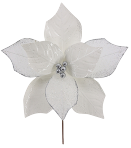 Ornamento navidad Ponsetia plateada  31x30cm