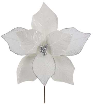 Ornamento navidad Ponsetia plateada  31x30cm