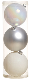 Juego 3 esferas navideñas plateado/blanco 15cm