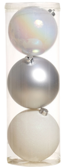 Juego 3 esferas navideñas plateado/blanco 15cm