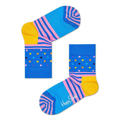 CALCETINES RAYAS Y PUNTOS AZUL/ROSADO