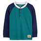 F23 T B HENLEY GREEN NAVY LS HENLEY