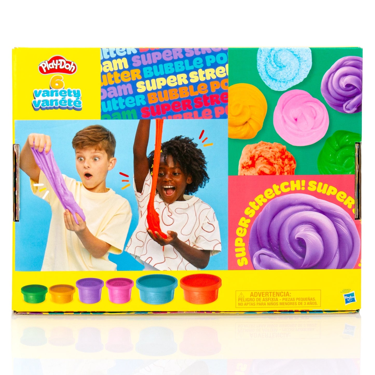 PLAY DOH SUPER STRETCH PAQUETE DE 6 SURTIDOS