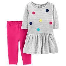 GIRL DRESS LEGGING SET S19 DL GREY STRIPE DOT