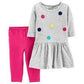 GIRL DRESS LEGGING SET S19 DL GREY STRIPE DOT
