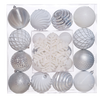 Juego 25 esferas navideñas con ornamentos plateado/blanco