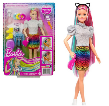 Barbie Muñeca Peinado Leopardo Pelo Arcoíris [GRN80]