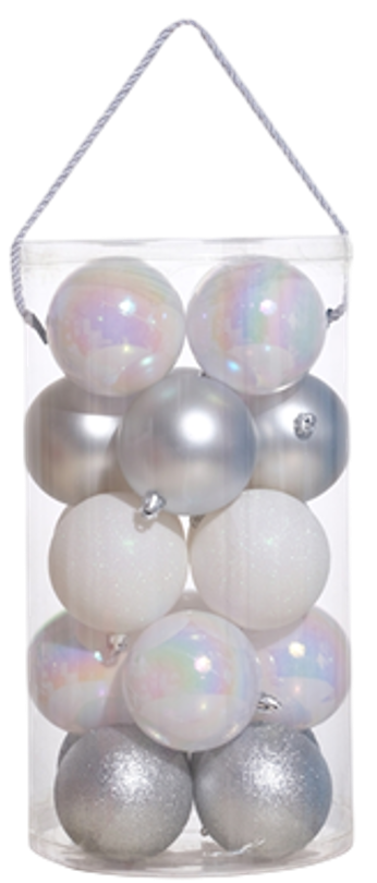 Juego 20 esferas navideñas plateado/blanco 8cm