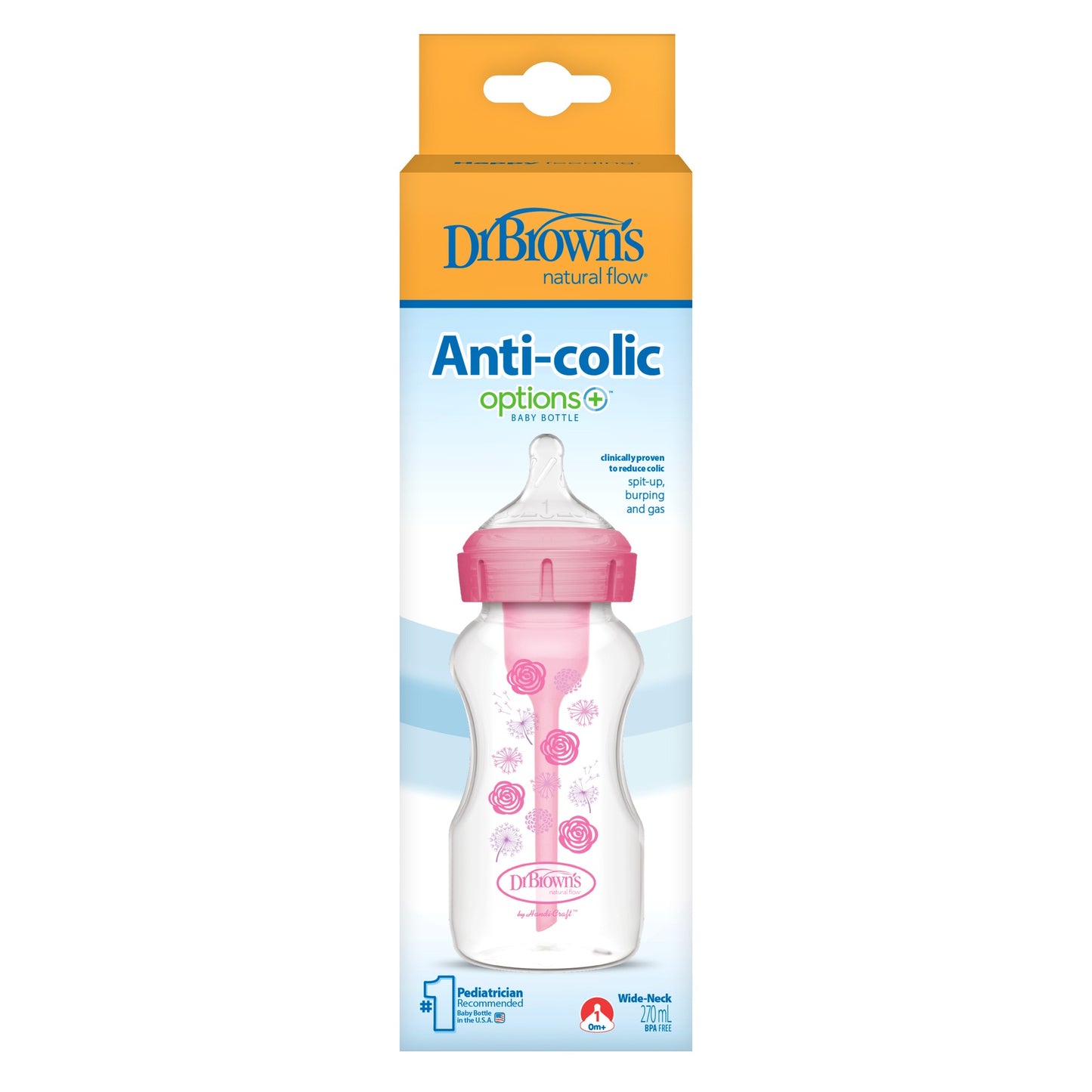 Botella de Cuello Ancho Options+ Deco Floral Rosa 9 oz 1 Unidad [WB91801-INTLX]