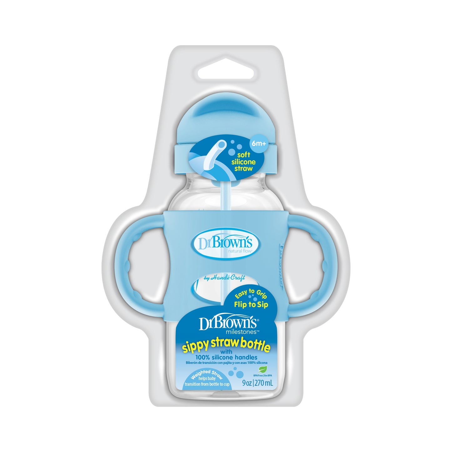 Botella B-Ancha con Pajilla + Asas Celeste 9 oz [WB91012]