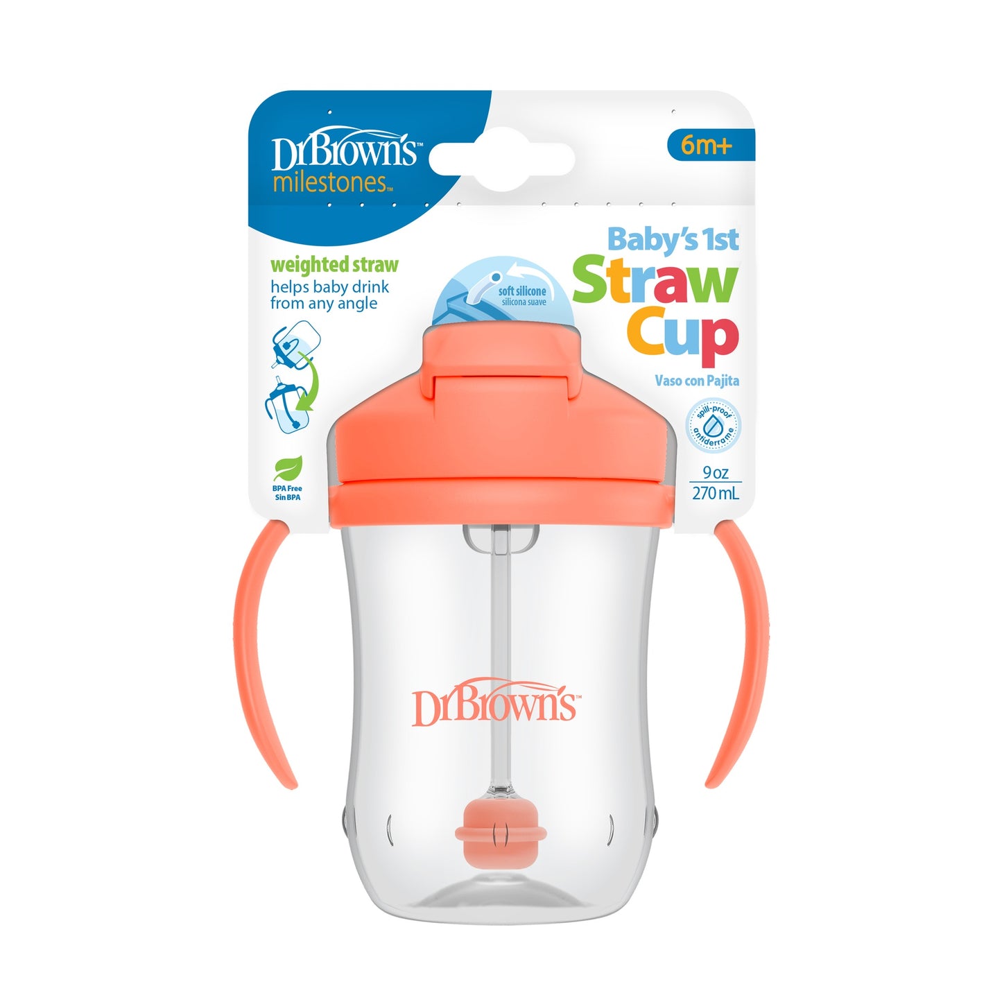 Vaso con Pajita y Asas 270ml Coral [TC91103-INTL]