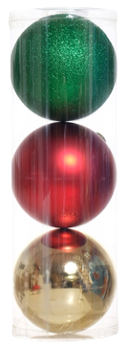 Juego 3 esferas navideñas rojo/verde/dorado 15cm