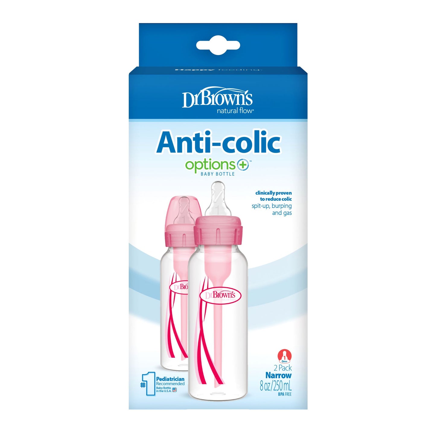 Biberón B-Estrecha Options+ Rosado 8 oz 2 Piezas [SB82305-ESX]